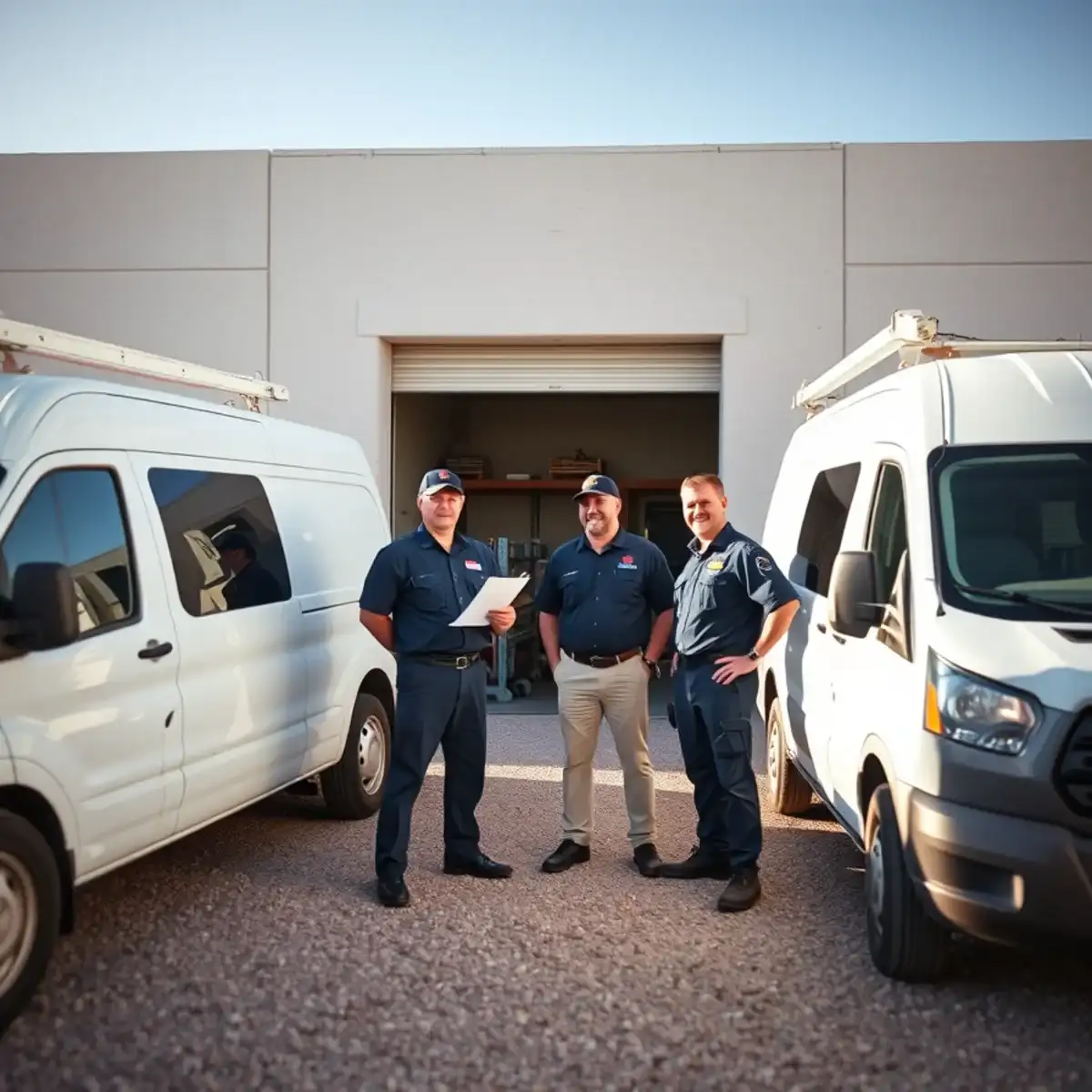 Economy Plumbers crew and service van outside the shop on E Combs Rd in San Tan Valley