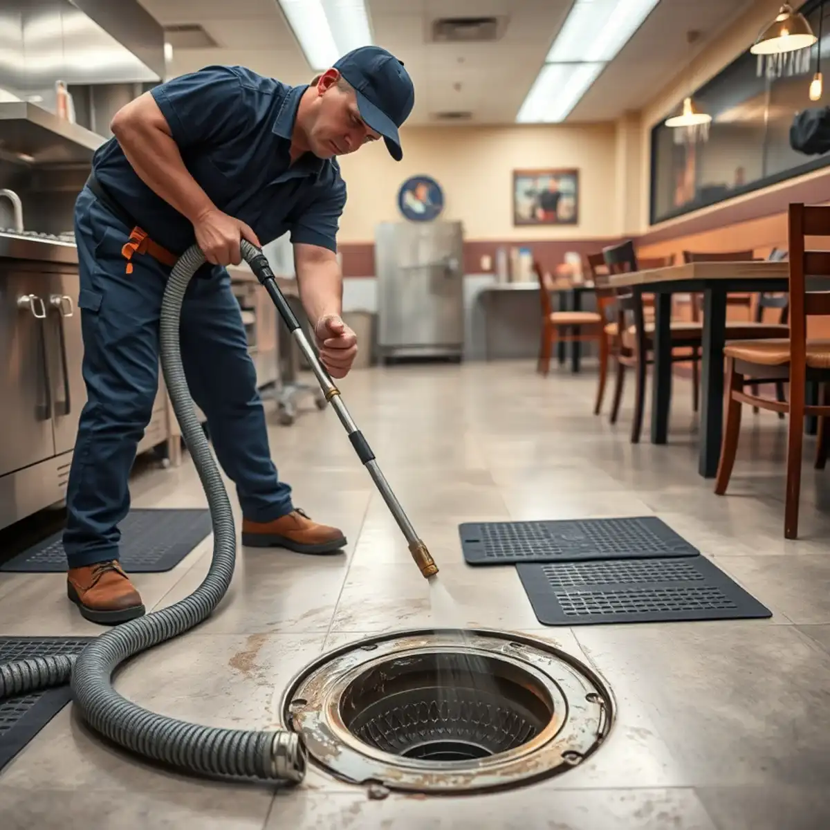 Commercial plumber servicing a restaurant kitchen drain line at a Hunt Highway business in San Tan Valley