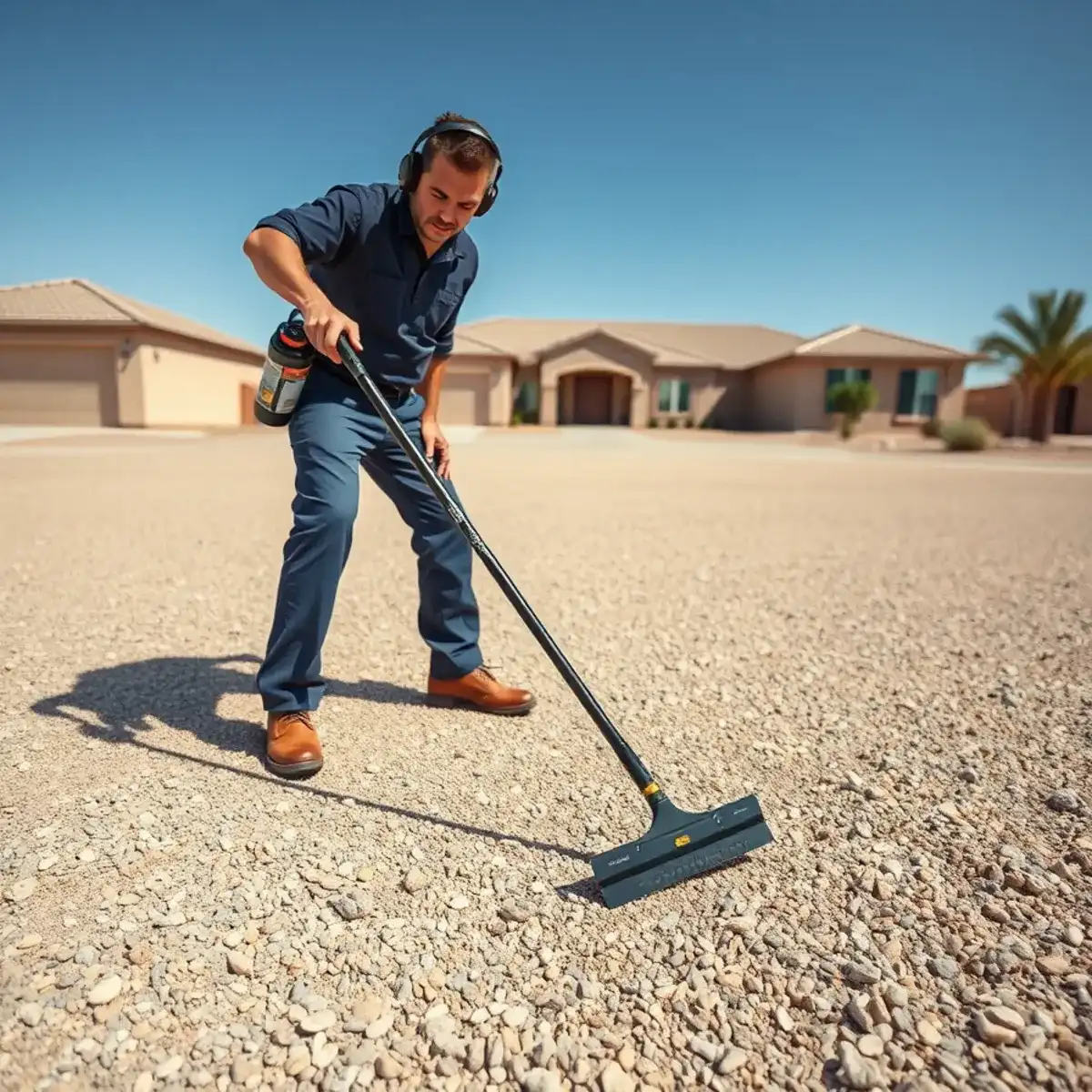 Plumber locating a buried yard line leak on a large lot at Bella Vista Farms in San Tan Valley