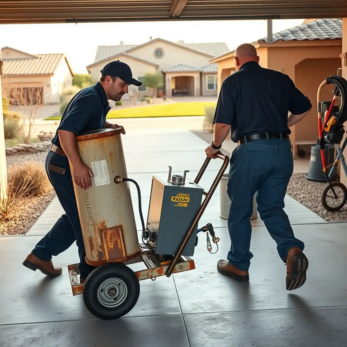 Plumber replacing a water heater at a Johnson Ranch home in San Tan Valley, Arizona