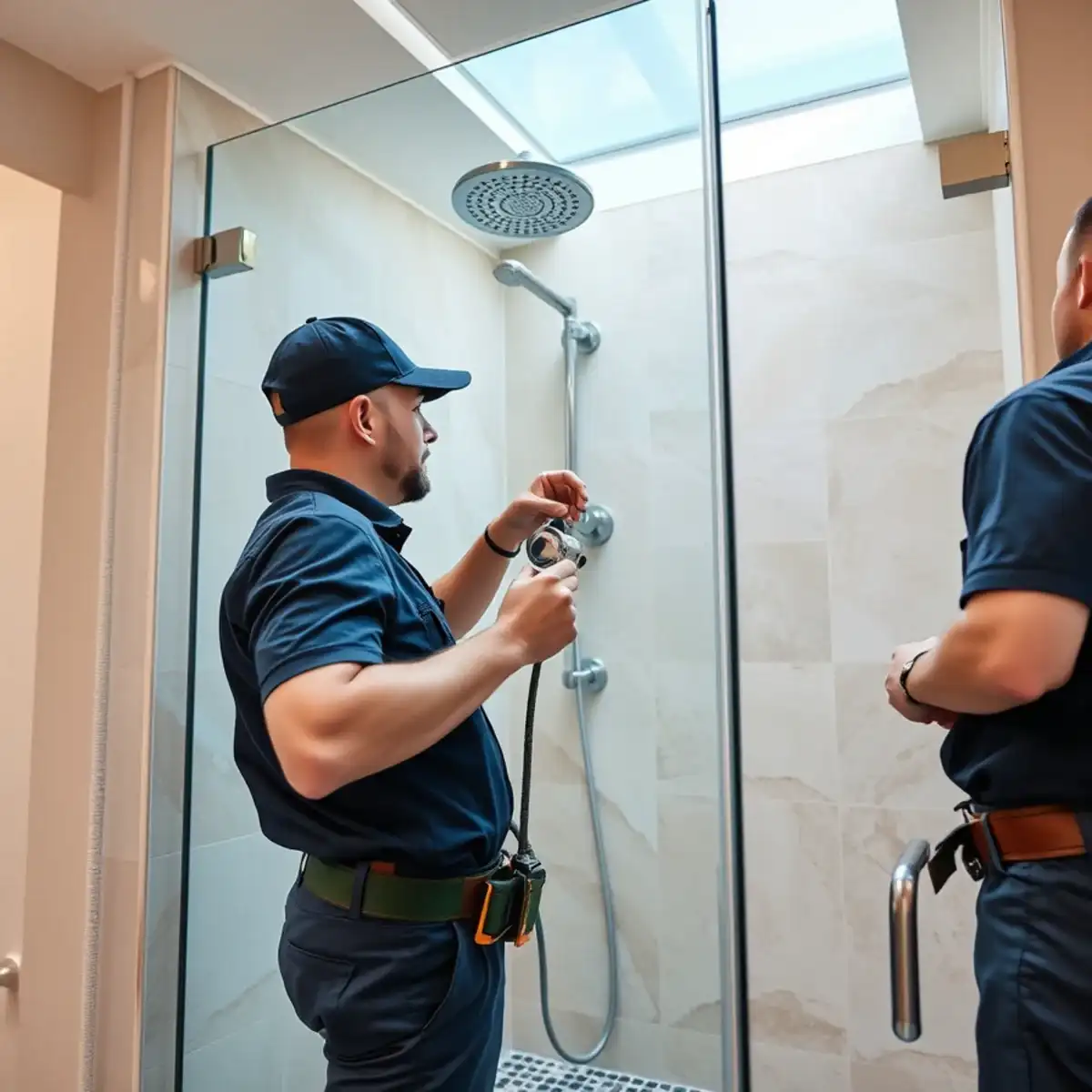 Plumber servicing a premium bathroom fixture at a Links Estates golf community home in San Tan Valley