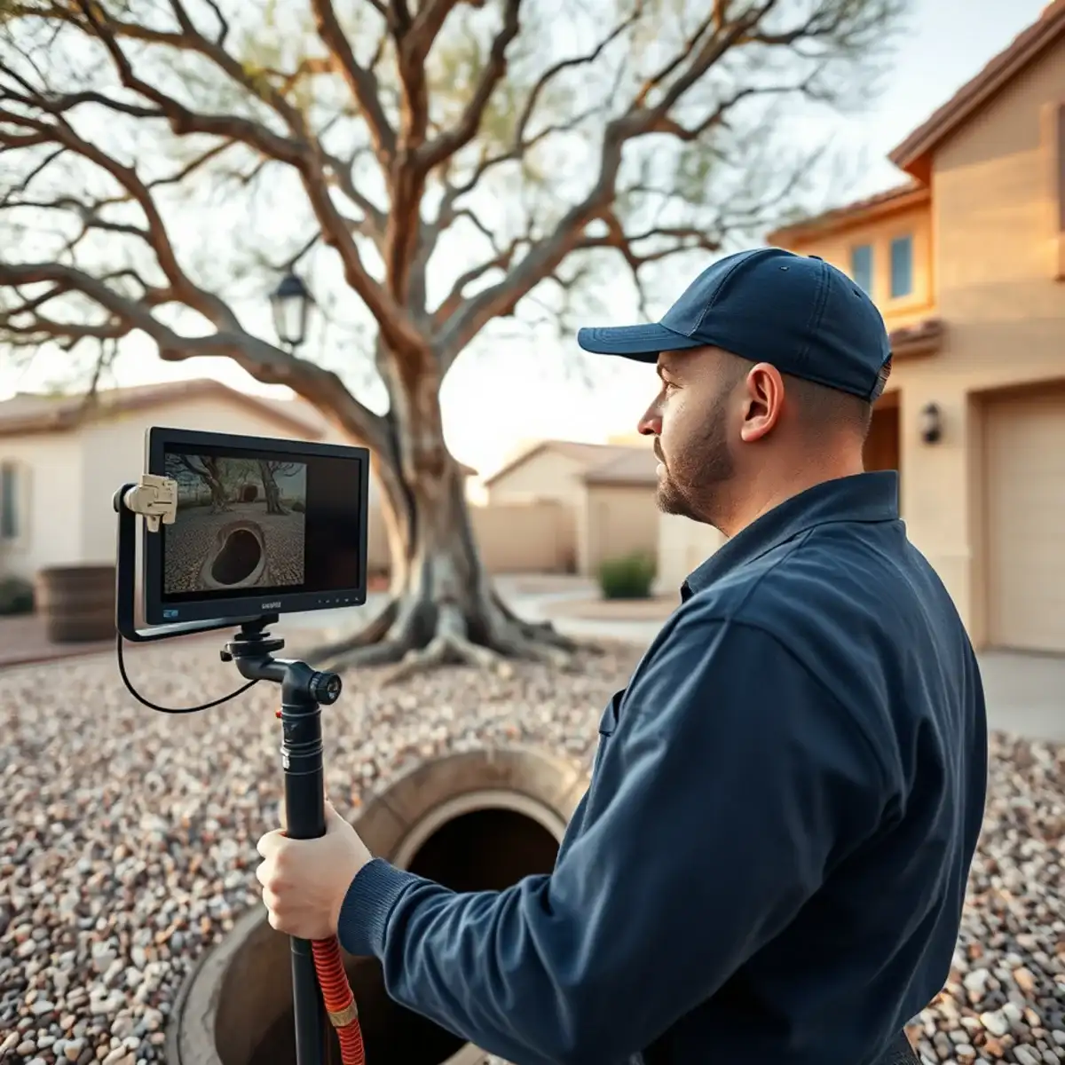 Sewer camera inspection locating root intrusion at a Magma Ranch home in San Tan Valley