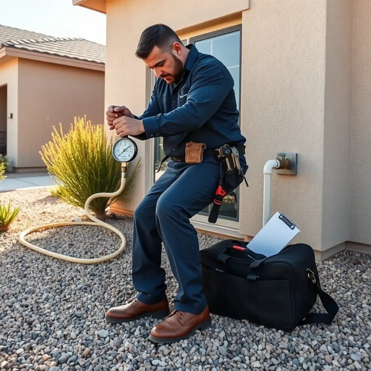 Plumber checking water pressure at a Morning Sun Farms home in San Tan Valley