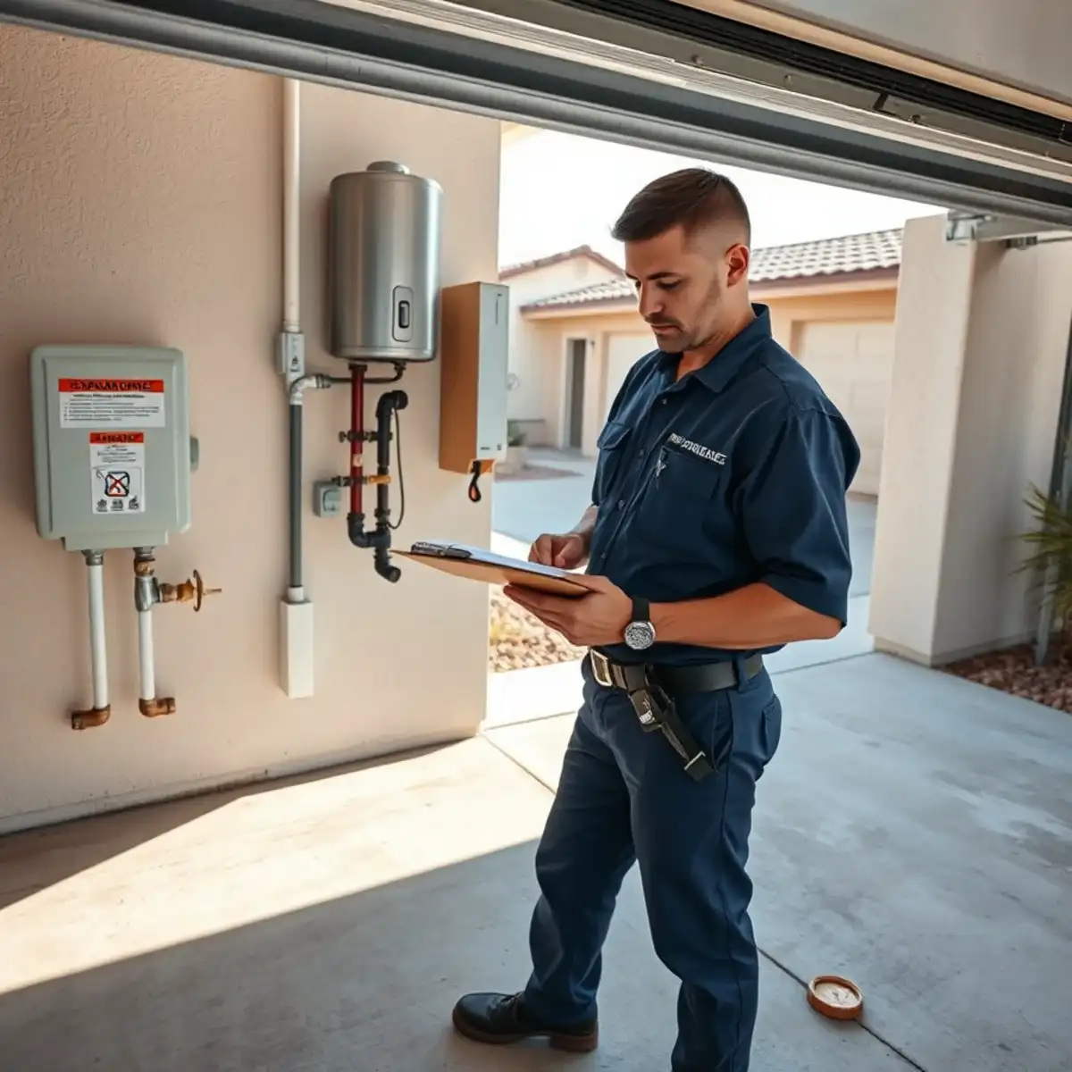 Plumber inspecting new construction plumbing at a Preserve at San Tan home in San Tan Valley