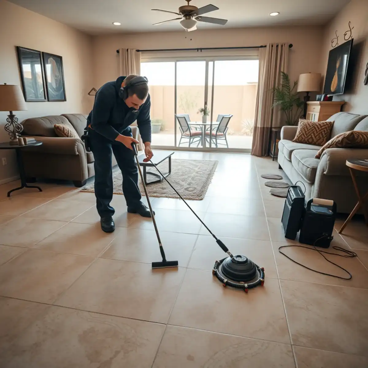 Acoustic slab leak detection on a tile floor at a Rancho Bella Vista home in San Tan Valley