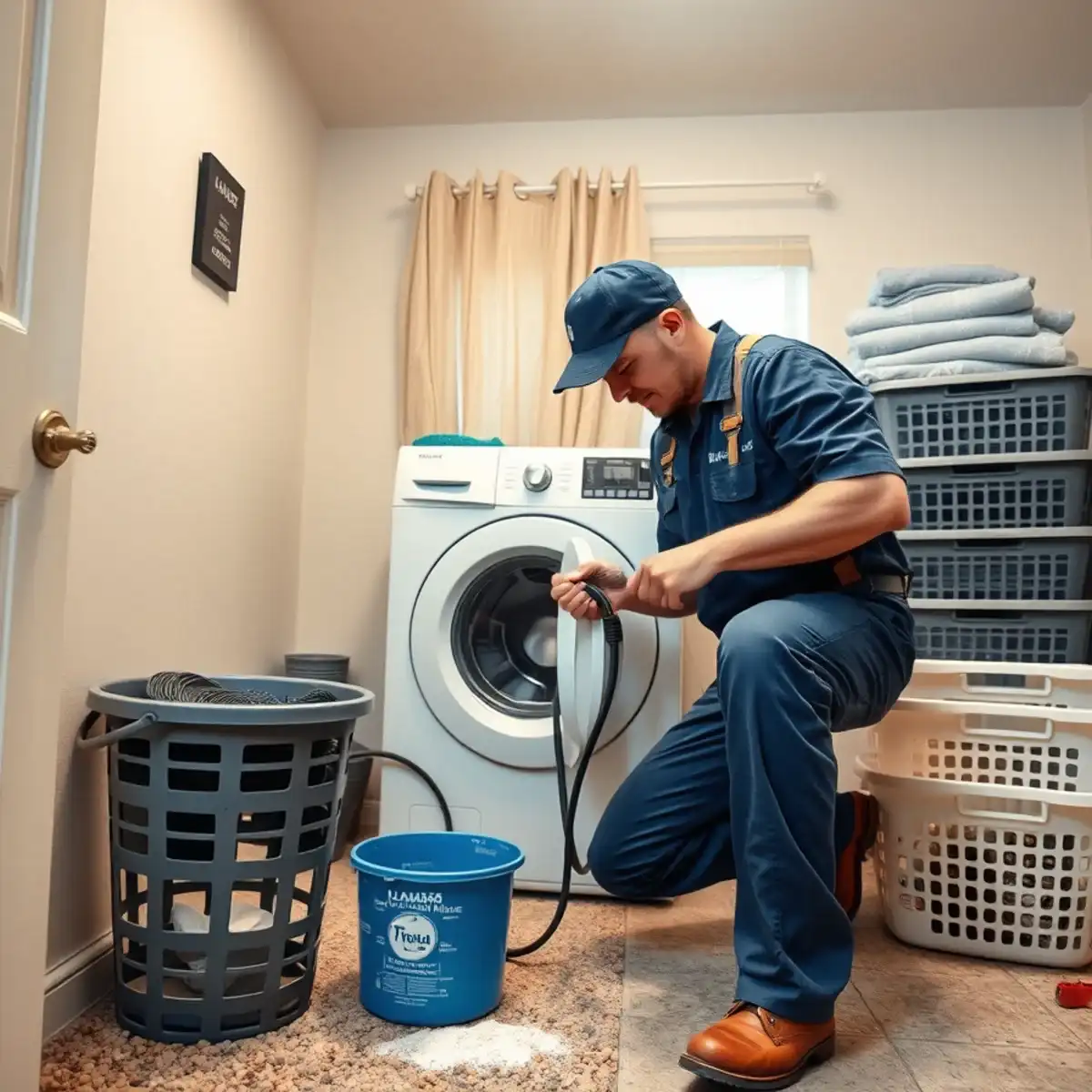 Plumber clearing a laundry standpipe drain in a family home in The Parks, San Tan Valley