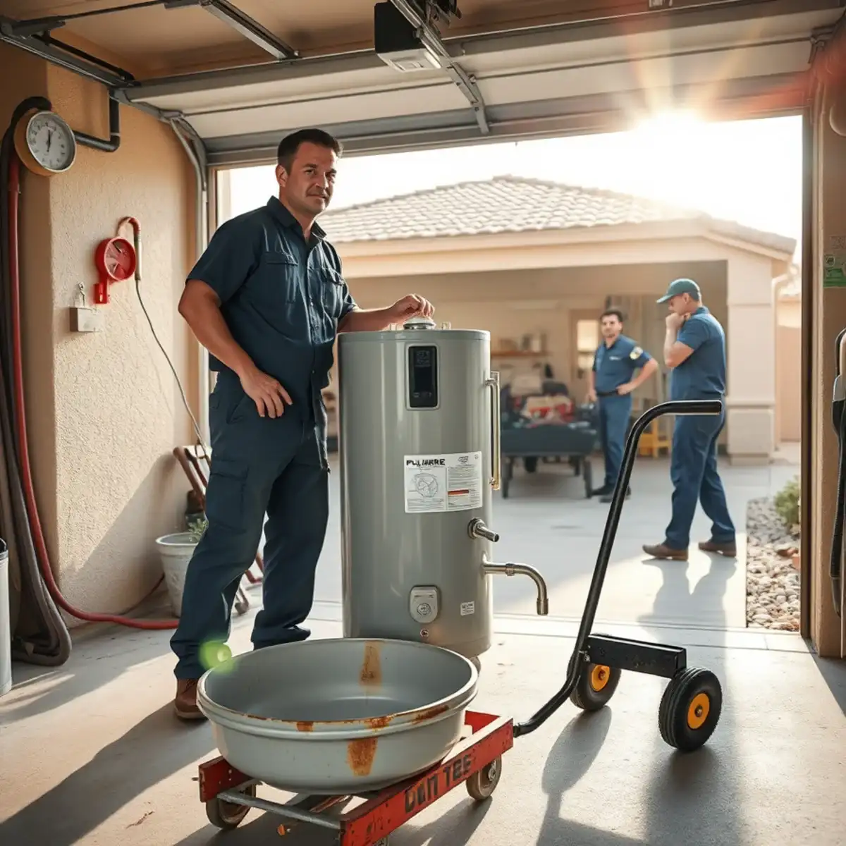 Replacing a garage water heater that failed early from heat and sediment in Wayne Ranch, San Tan Valley