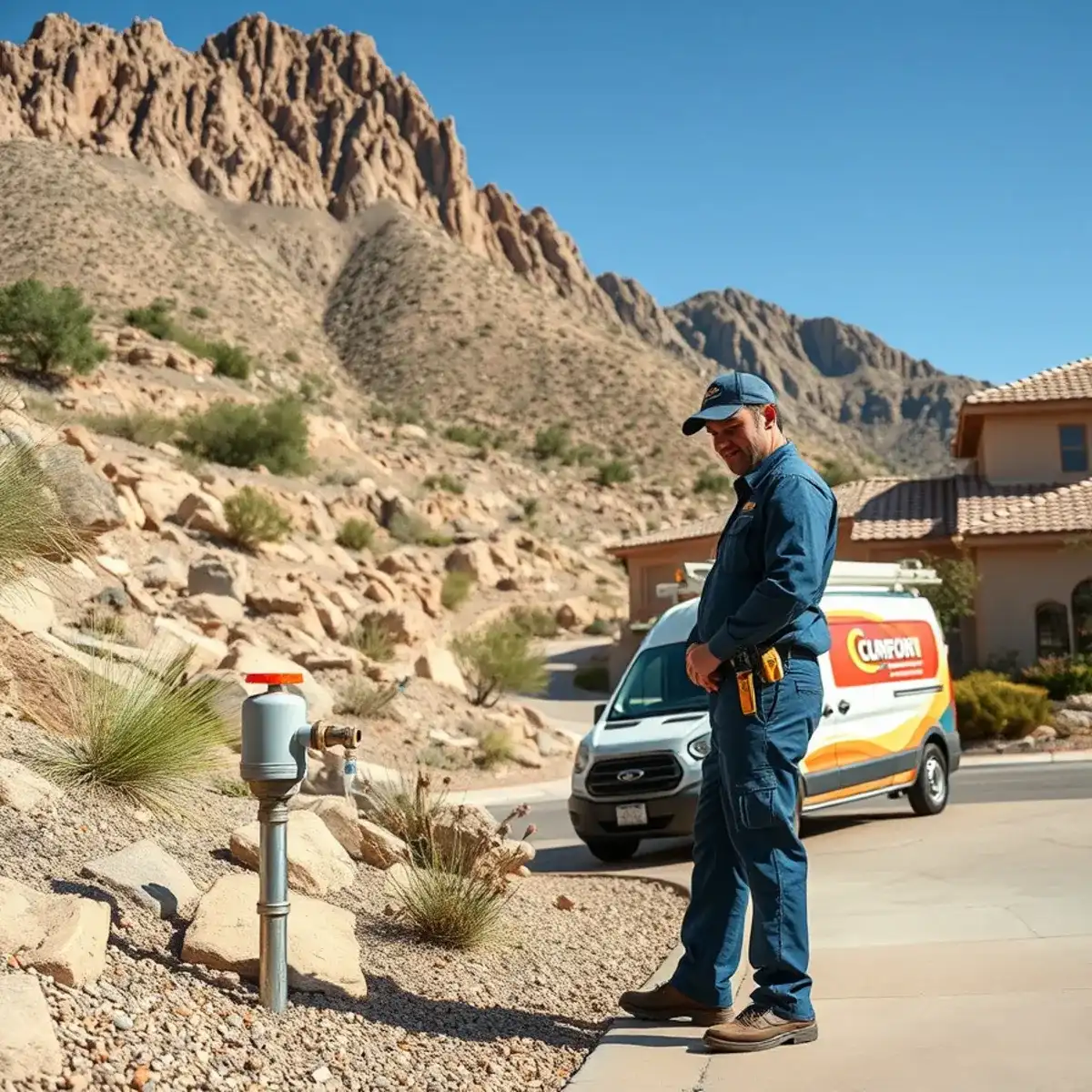 Plumber working at a foothills home in Ahwatukee, Arizona