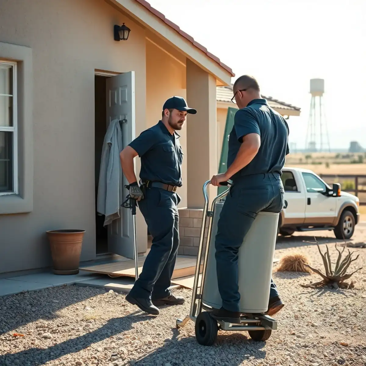 Plumber replacing a water heater at a home in Eloy, Arizona