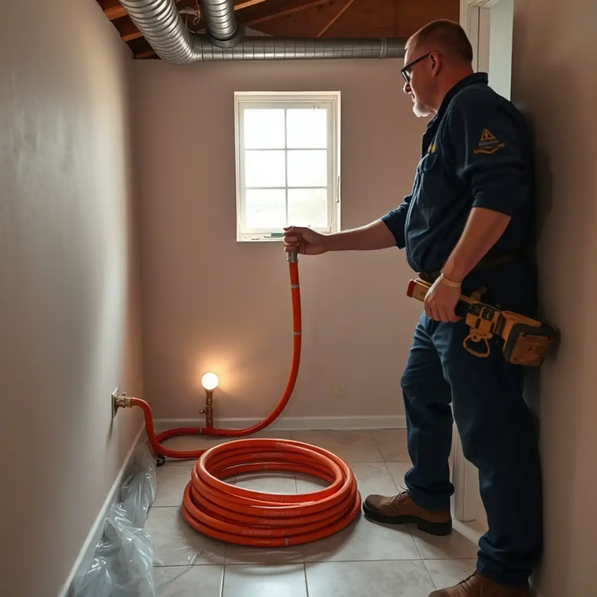 Plumber running new PEX lines during a whole-home repipe in a southeast Gilbert, Arizona home