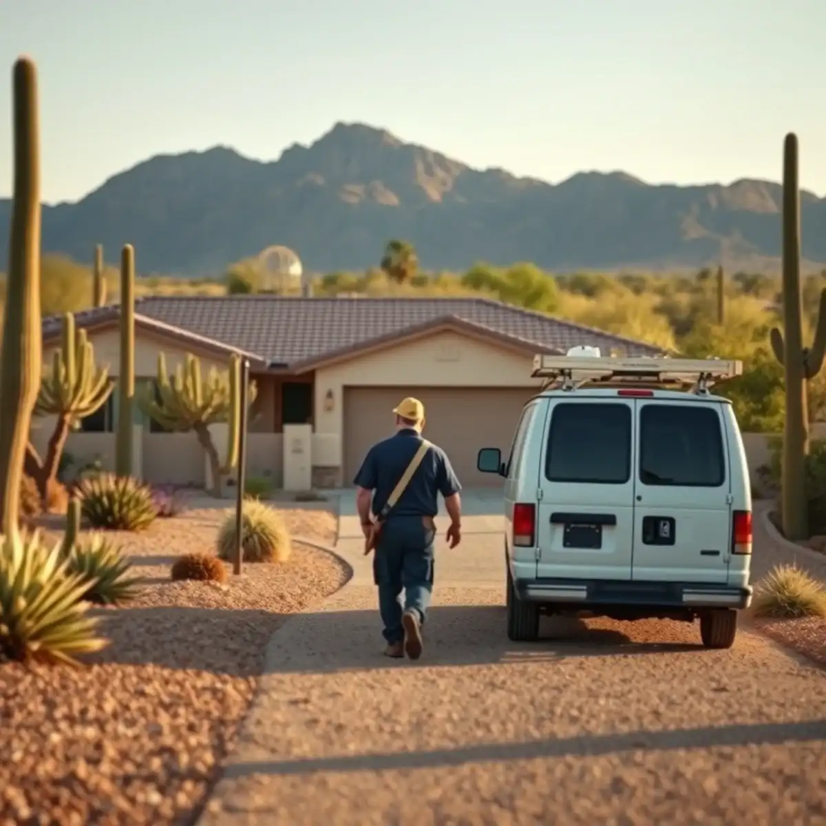 Plumber servicing a golf course community home in Gold Canyon, Arizona