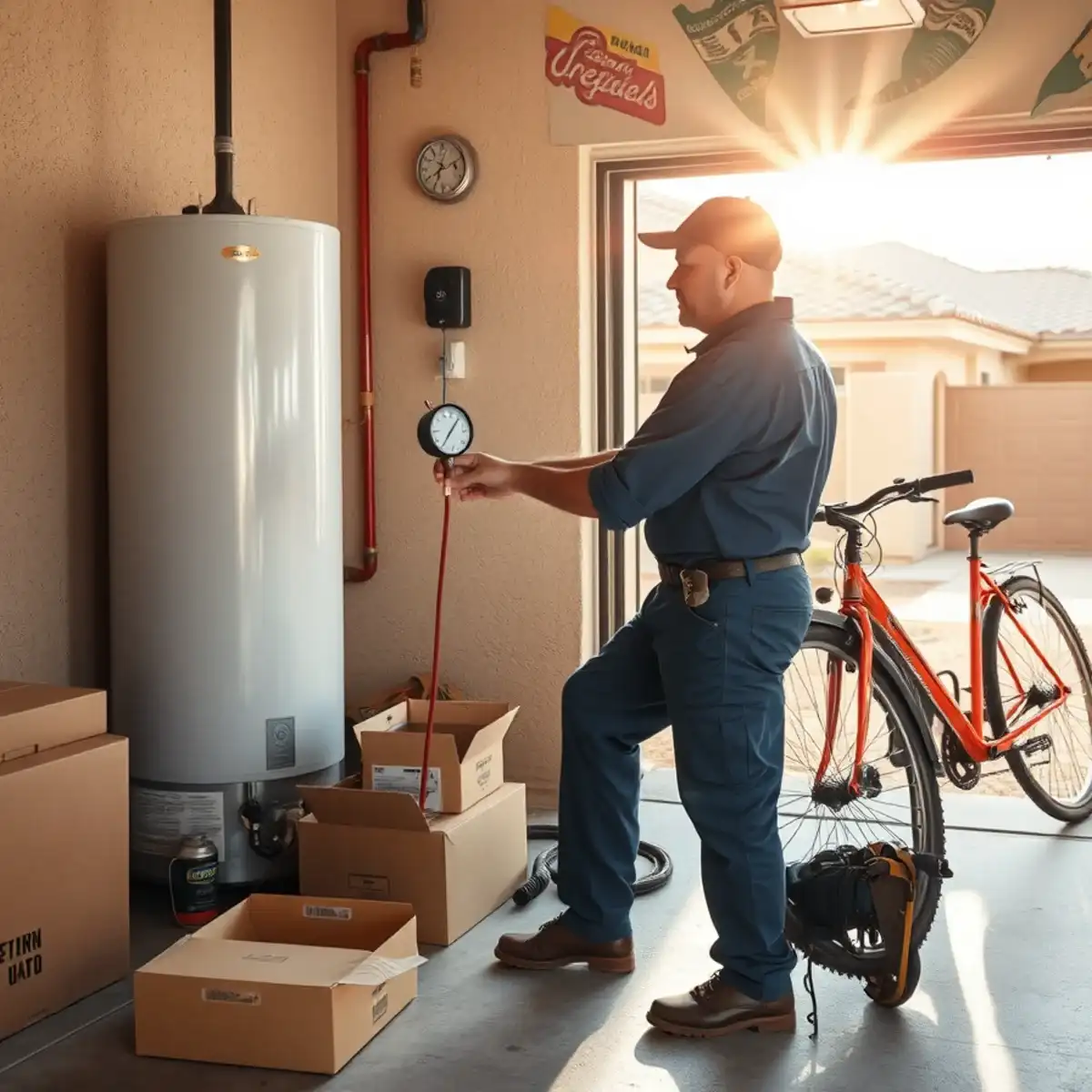 Plumber diagnosing a slab leak at a 2000s boom-era home in Maricopa, Arizona