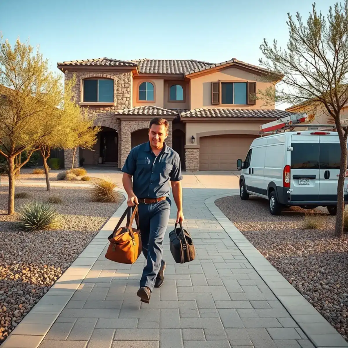 Plumber servicing a newly built home in Queen Creek, Arizona near Schnepf Farms