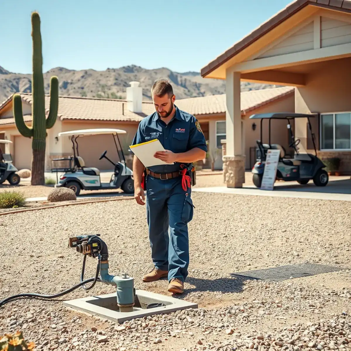 Plumber performing a seasonal leak check at a Queen Valley, Arizona retirement community home