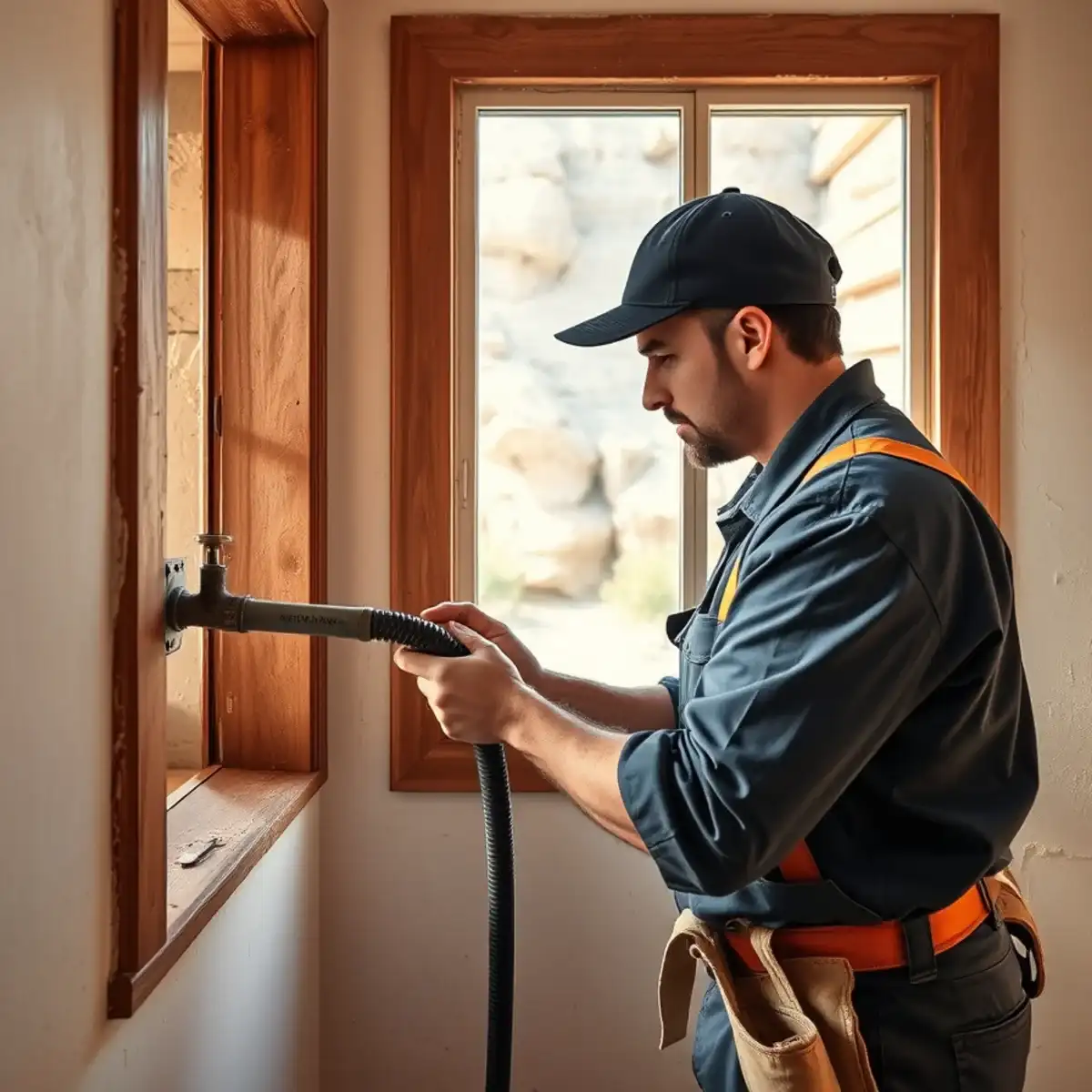Plumber repiping a historic home in the mining town of Superior, Arizona