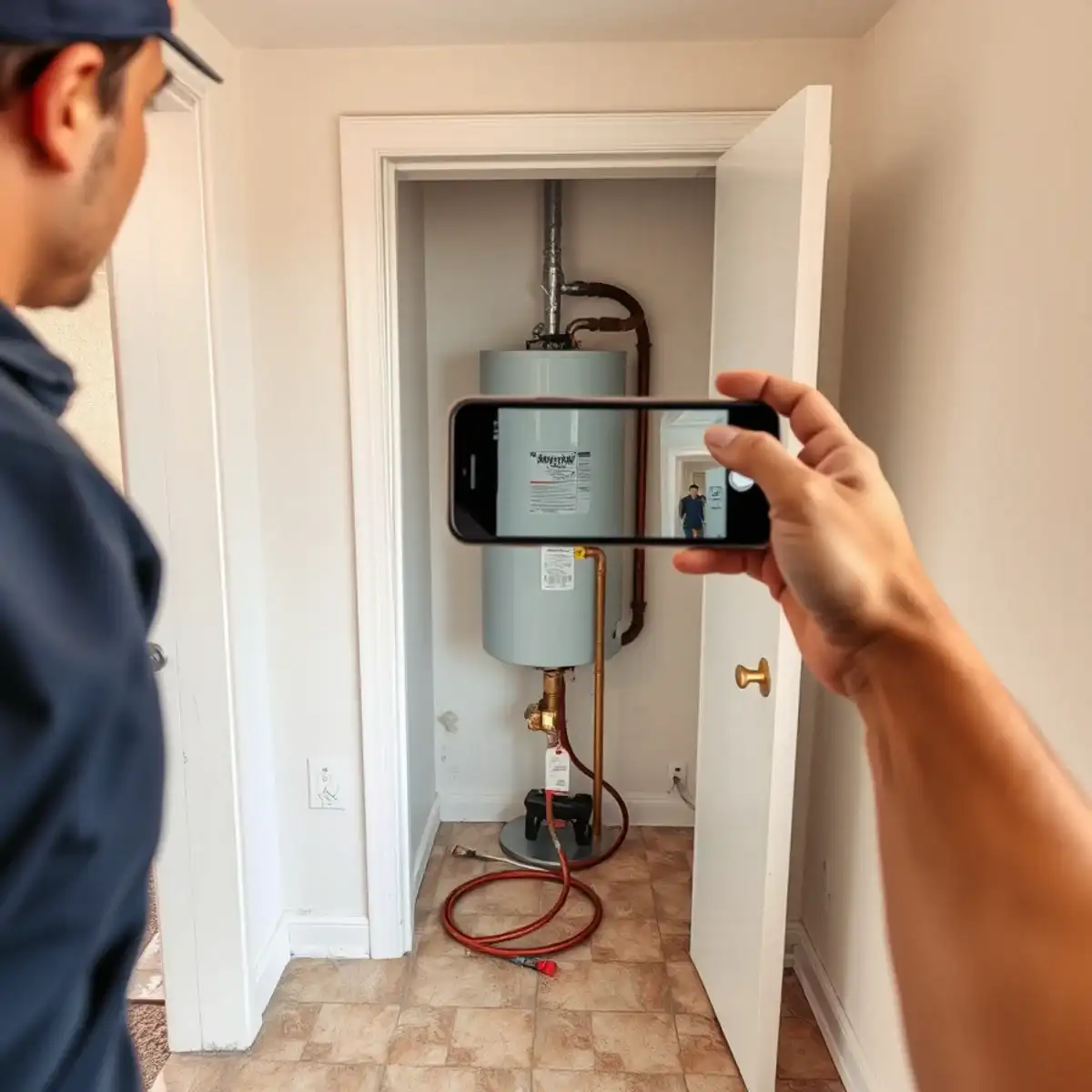 Plumber servicing a rental property water heater in Tempe, Arizona