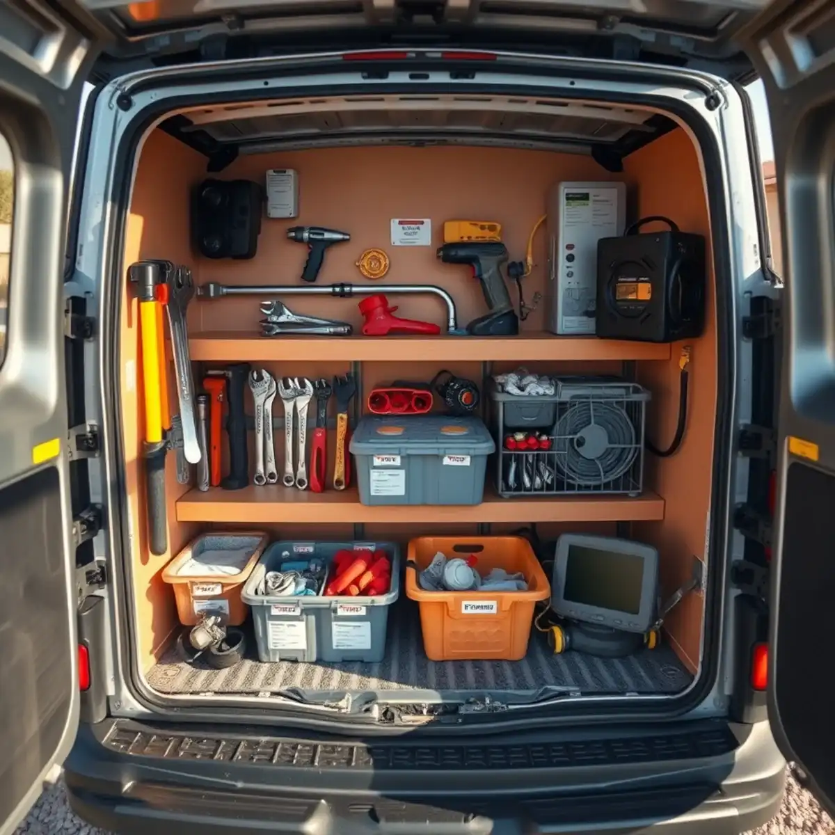 Plumbing tools and pipe fittings laid out on a work truck tailgate in San Tan Valley, Arizona