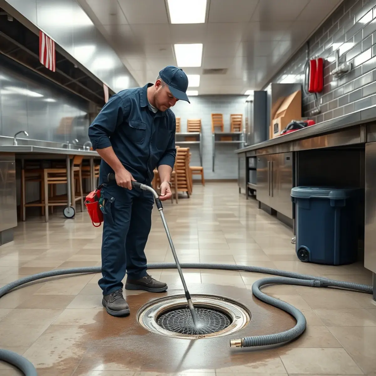 Commercial plumber servicing a restaurant kitchen drain line along Hunt Highway in San Tan Valley