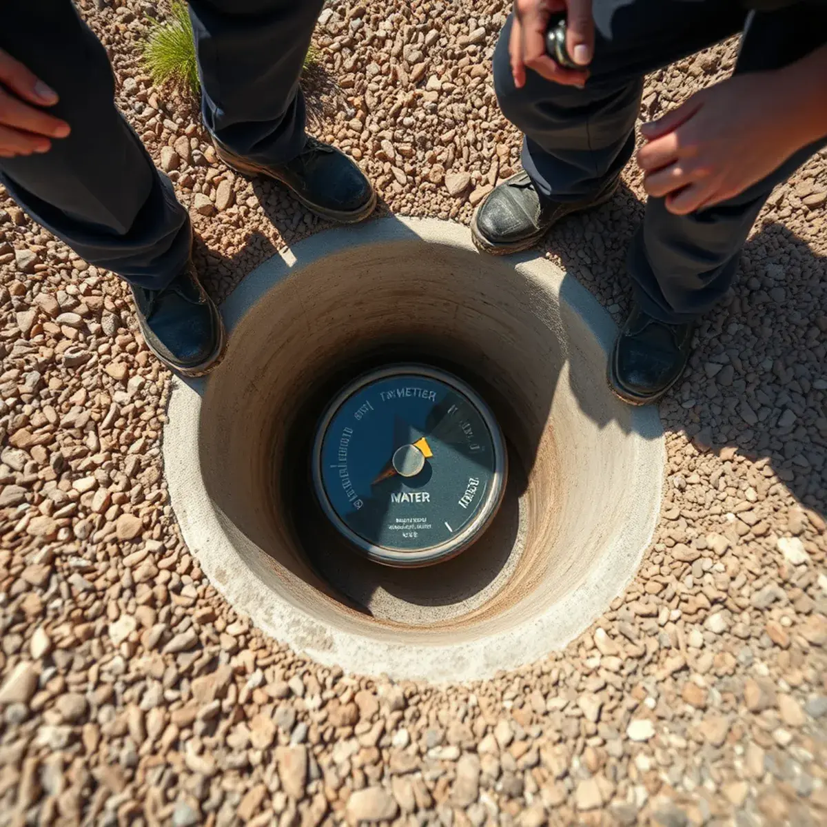 Checking the low-flow indicator on a residential water meter in San Tan Valley, Arizona
