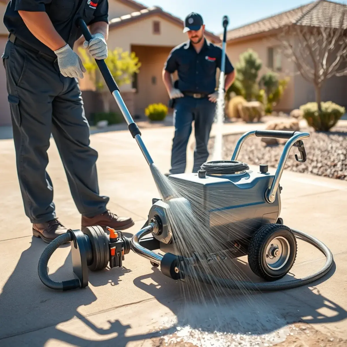 Hydro jetting a main sewer line at a home in Pinal County, Arizona
