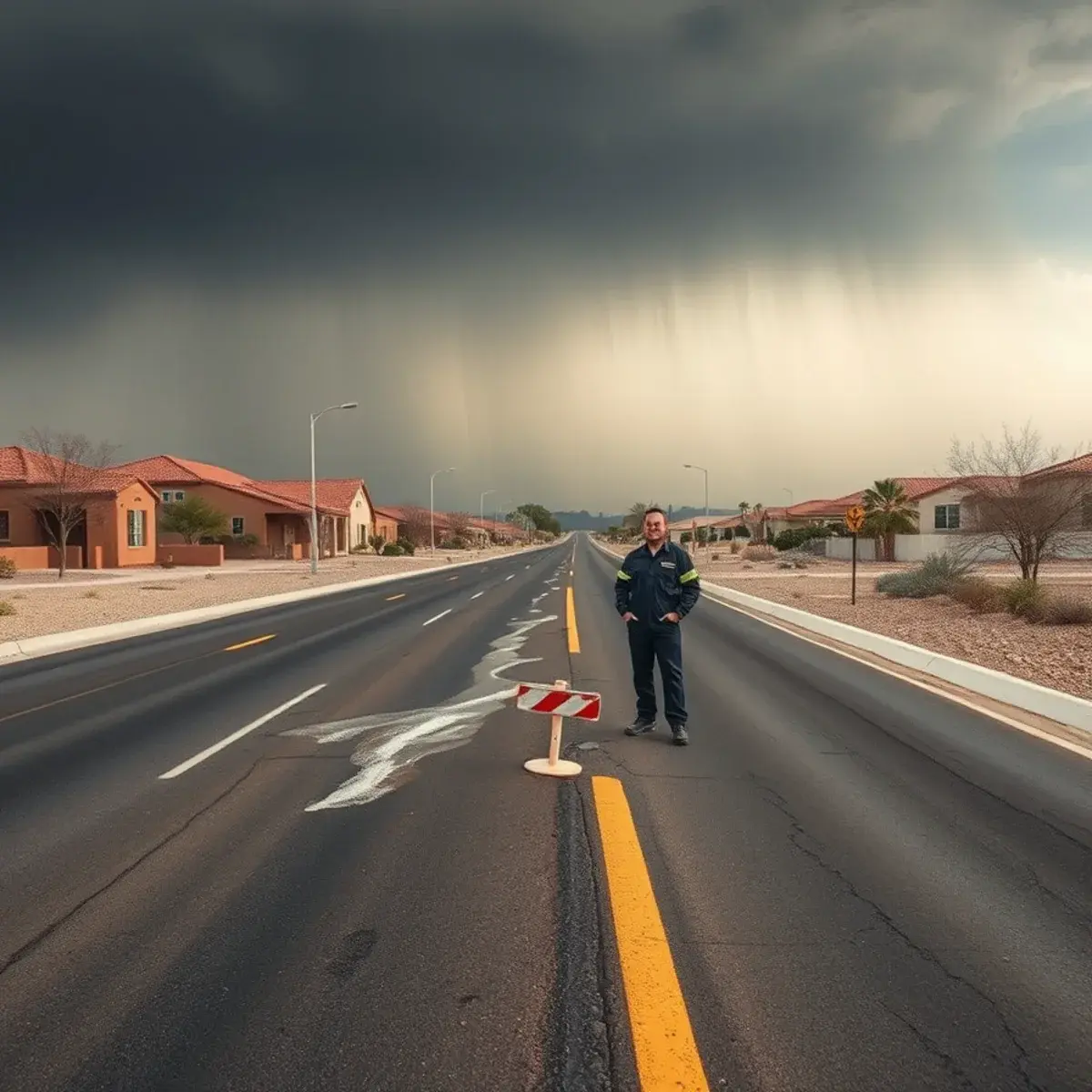 Storm flooding along the Hunt Highway corridor in San Tan Valley, Arizona during monsoon season