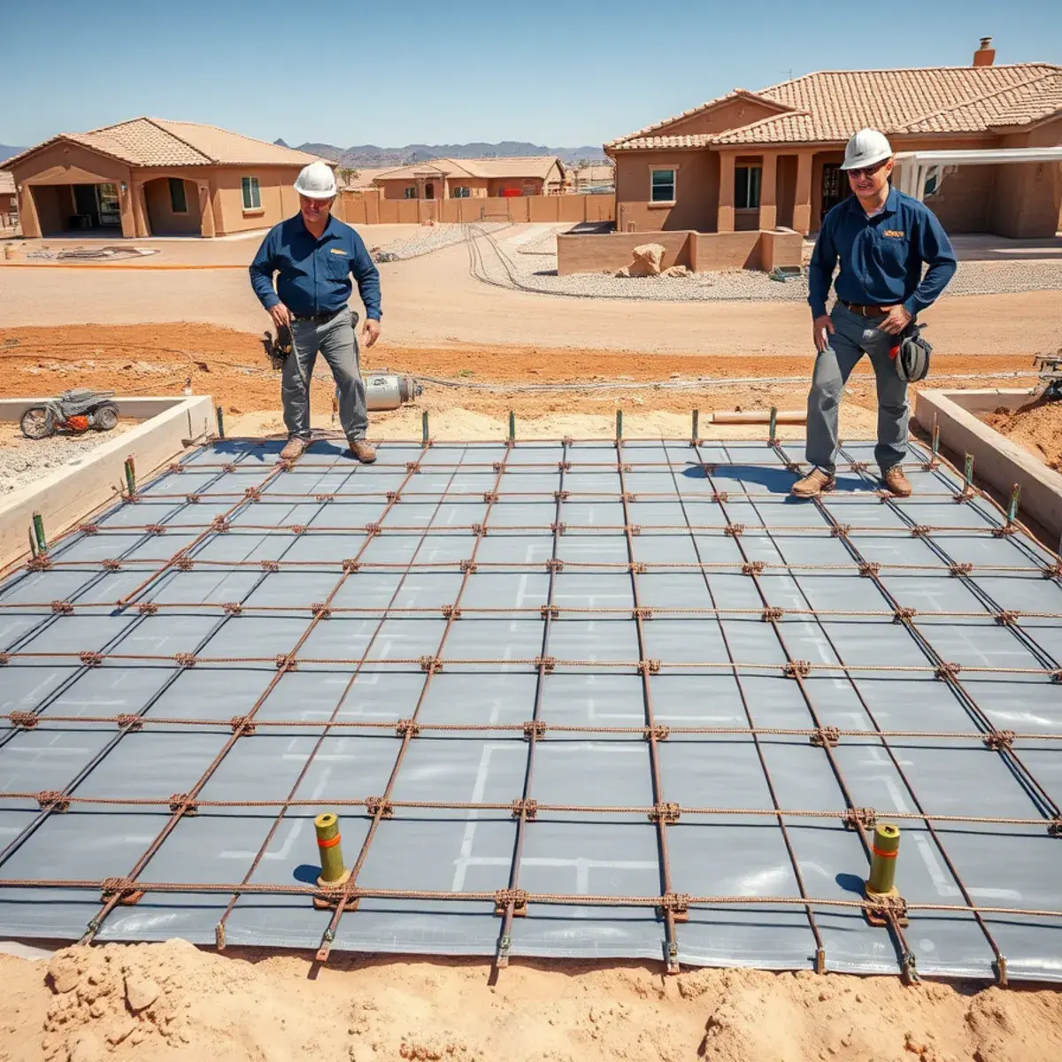 Post-tension slab construction under a San Tan Valley home with steel tendons