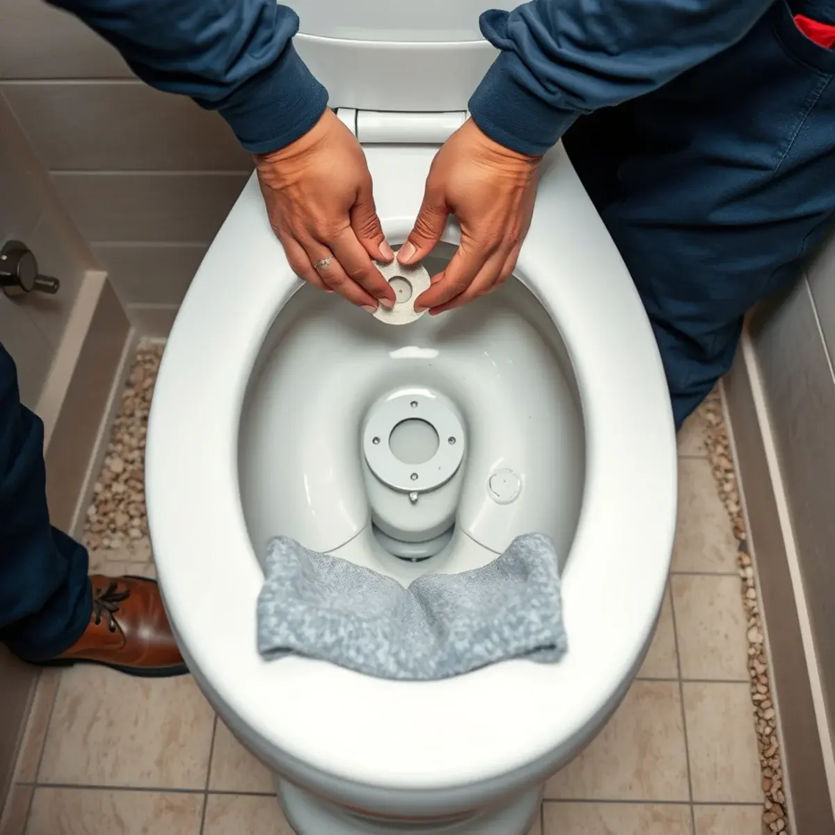 Replacing a mineralized toilet flapper and flush valve seat in a San Tan Valley home