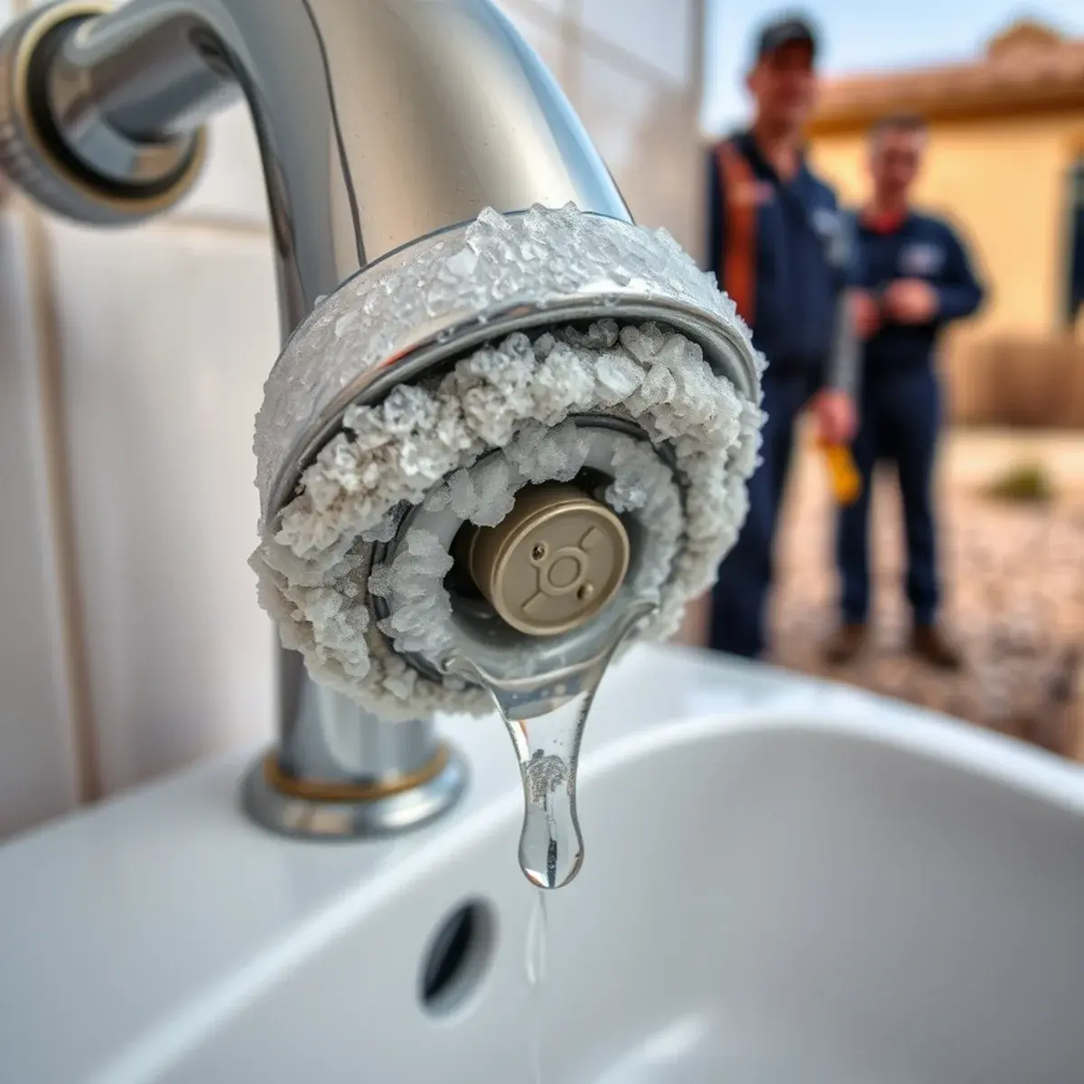 Hard water scale buildup on a faucet in a San Tan Valley home