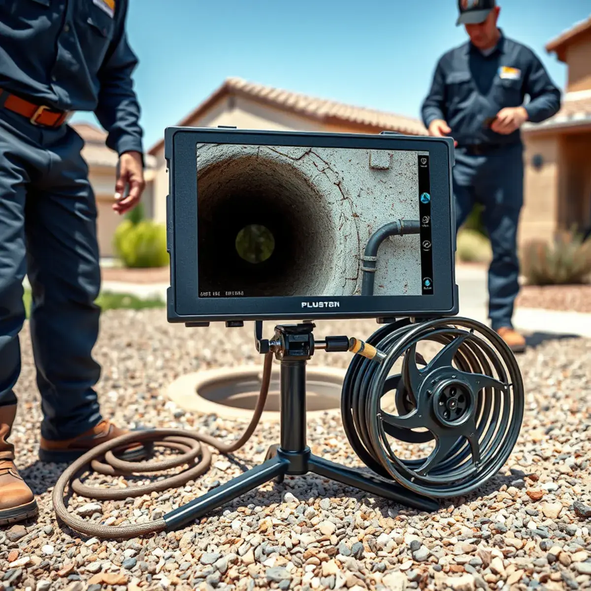 Sewer camera monitor showing root intrusion inside a lateral at a San Tan Valley home