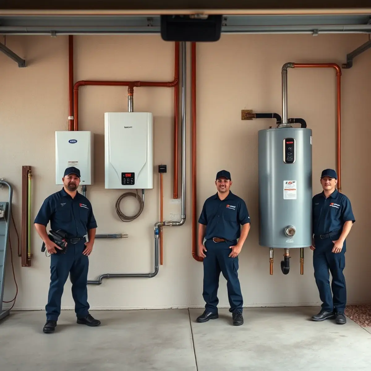 Tankless water heater installed alongside a traditional tank in a San Tan Valley home