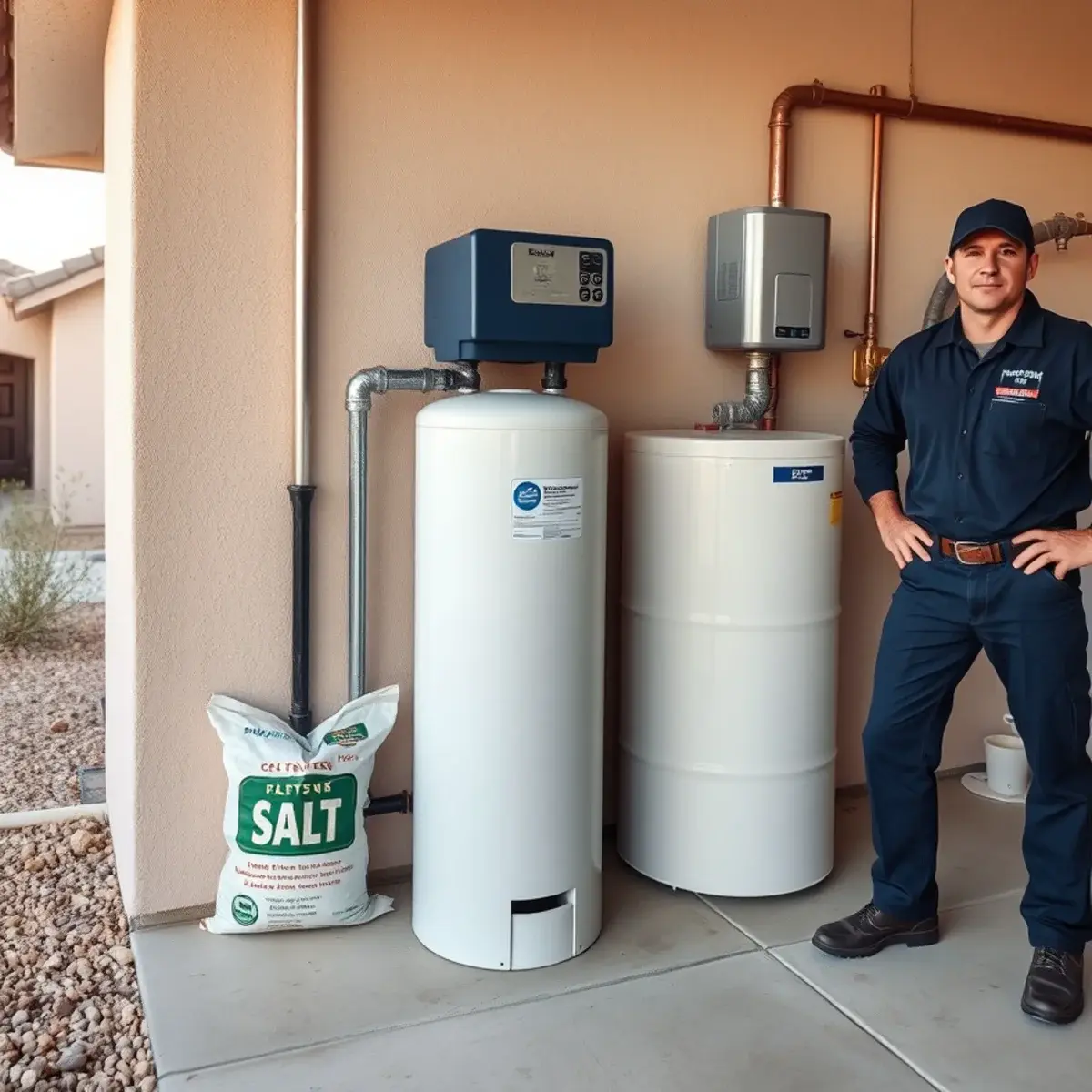 Water softener installed at the garage loop of a San Tan Valley home