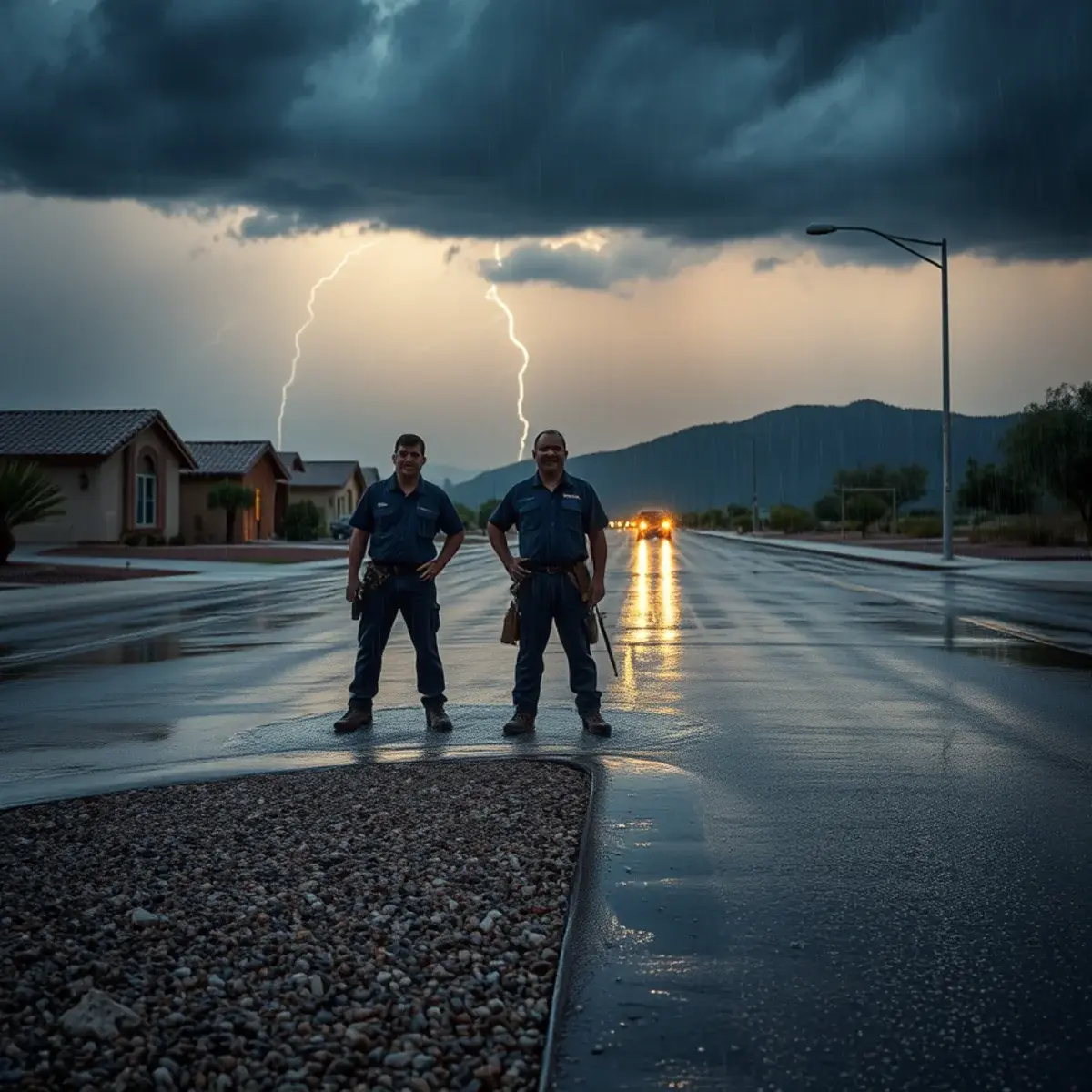 Monsoon storm flooding along the Hunt Highway corridor in San Tan Valley causing sewer backups